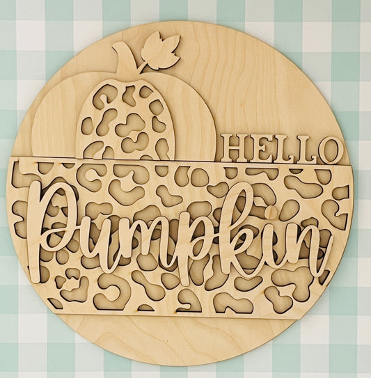 Hello Pumpkin Cheetah Print Door Hanger