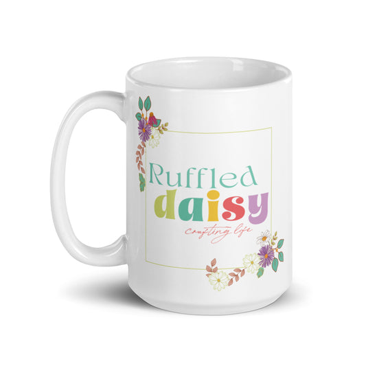 Ruffled Daisy White glossy mug