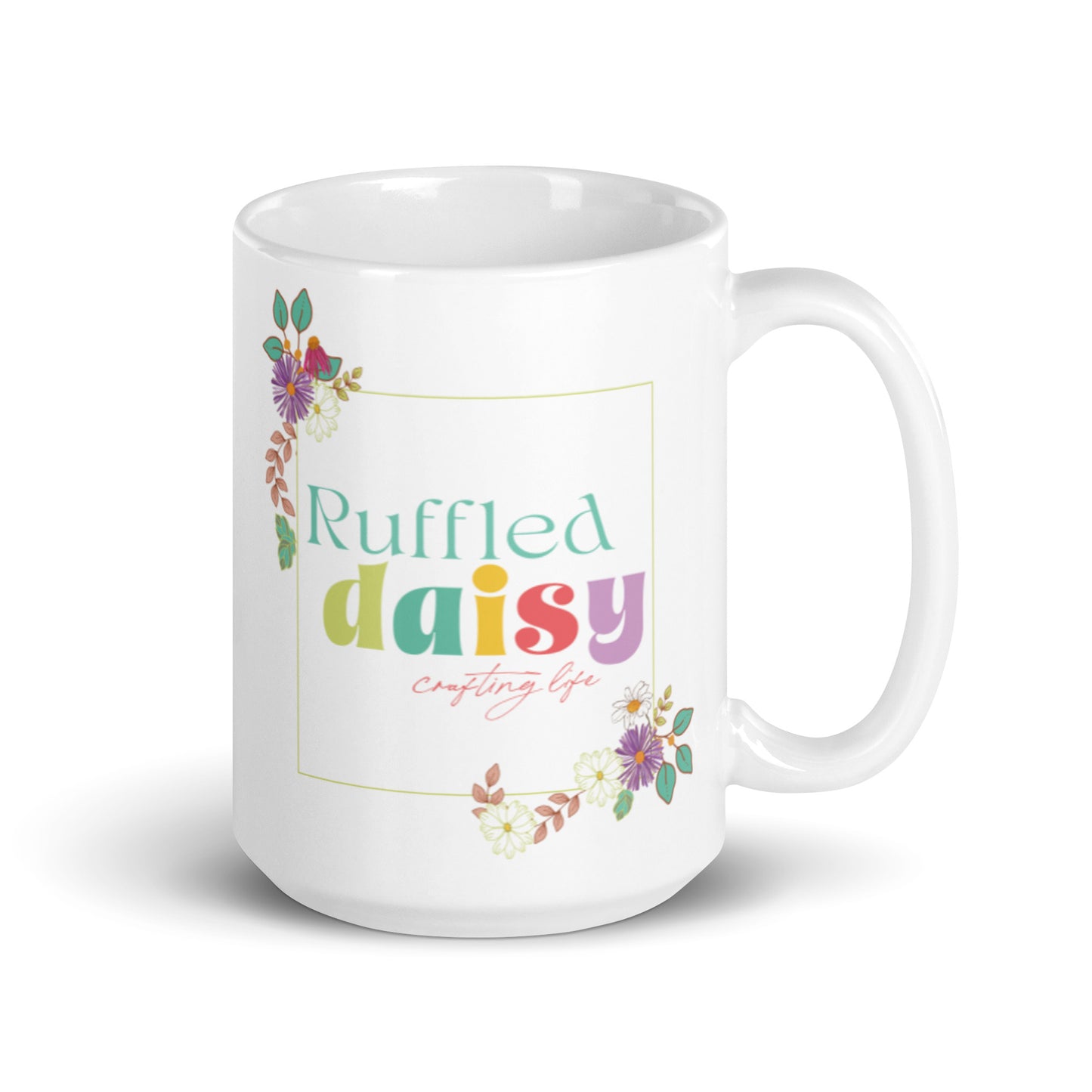 Ruffled Daisy White glossy mug